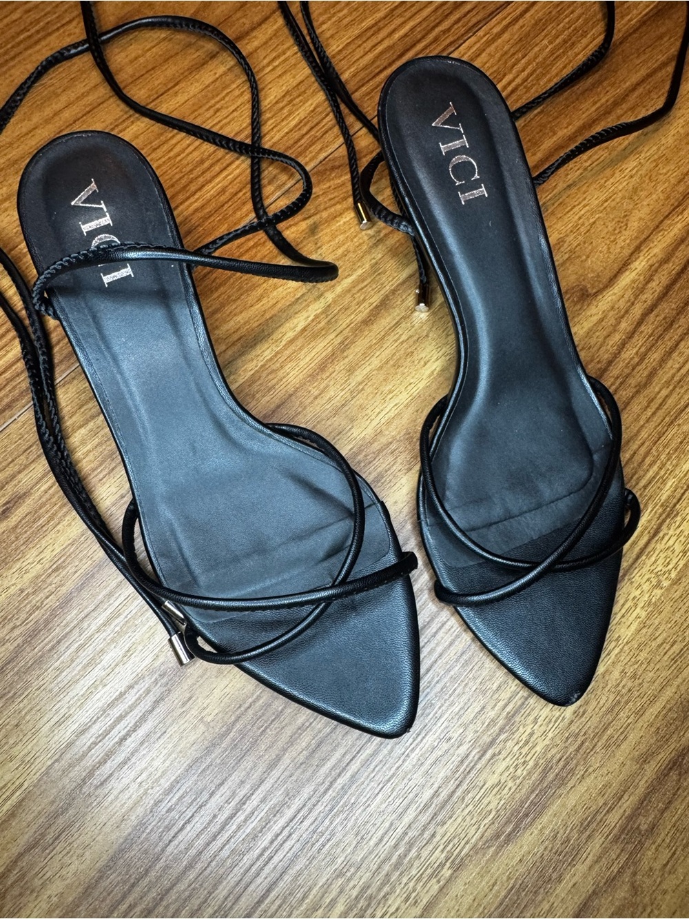 Vici Black Pointed Toe Lace-Up Heels